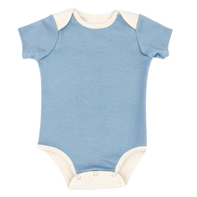 Load image into Gallery viewer, Blue Short Sleeve BoomBoom Blowout Bodysuit - Contains Baby Diaper Blowouts
