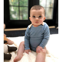 Load image into Gallery viewer, Blue Long Sleeve BoomBoom Blowout Bodysuit - Contains Baby Diaper Blowouts
